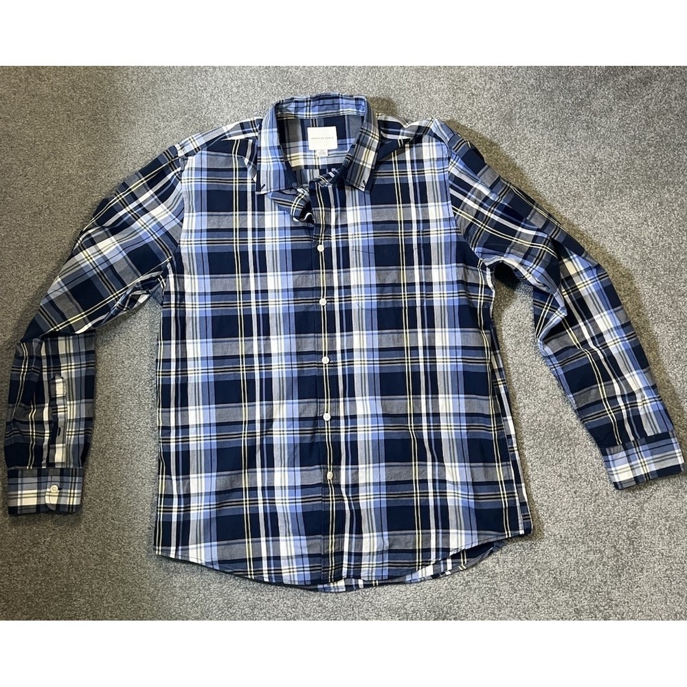 American Eagle Men's Long Sleeve Plaid Blue And Yellow Size Large Excellent Con